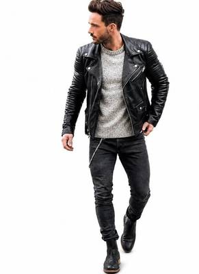 Men's black leather premium quality lambskin biker jackets 2