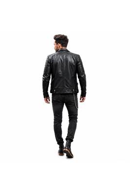 Men's black leather premium quality lambskin biker jackets 3