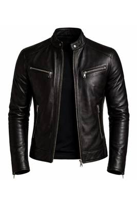 Men's black genuine leather smart casual quilted riding jacket 2