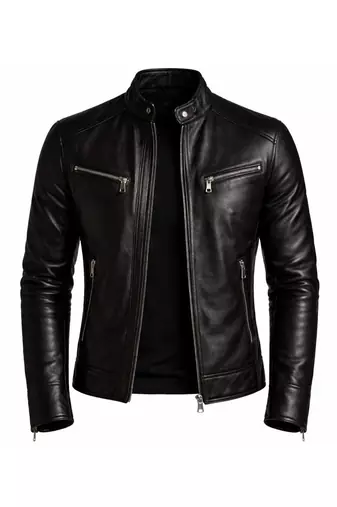 Men's black genuine leather smart casual quilted riding jacket