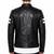 Men's black lambskin leather riding jacket white strip designer style