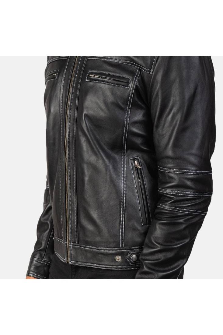 Men's black leather iconic look real lambskin riding jacket