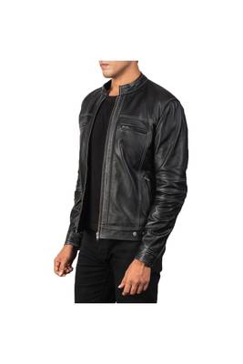 Men's black leather iconic look real lambskin riding jacket 2