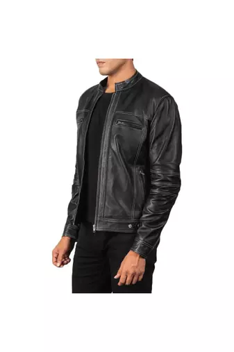 Men's black leather iconic look real lambskin riding jacket