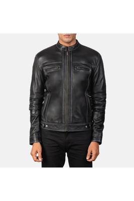 Men's black leather iconic look real lambskin riding jacket 3