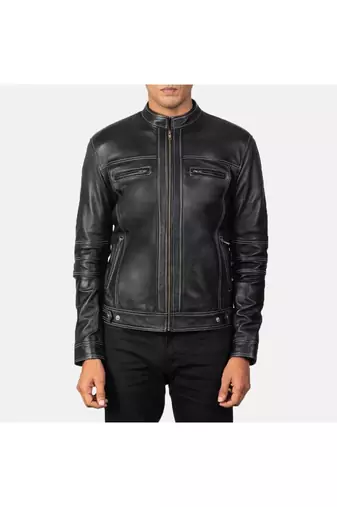 Men's black leather iconic look real lambskin riding jacket