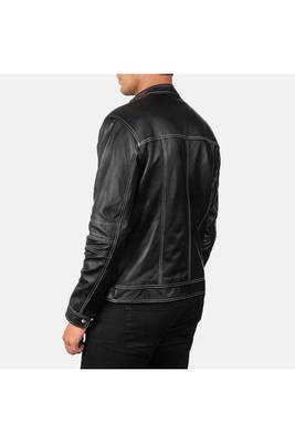 Men's black leather iconic look real lambskin riding jacket 4