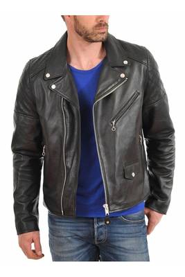 Men biker black leather riding jacket urban fashion 1