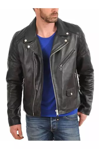 Men biker black leather riding jacket urban fashion