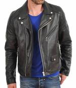 Men biker black leather riding jacket urban fashion