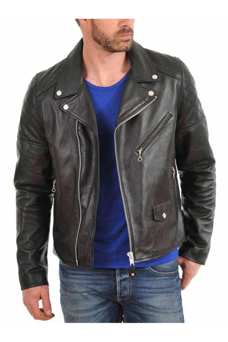 Men biker black leather riding jacket urban fashion