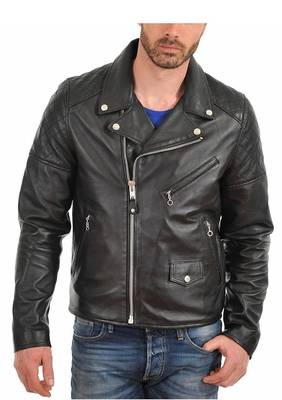 Men biker black leather riding jacket urban fashion 2