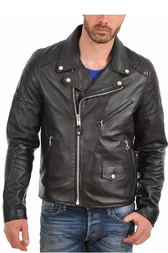 Men biker black leather riding jacket urban fashion