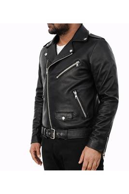 Men's black leather riding jacket daily biker wear 1