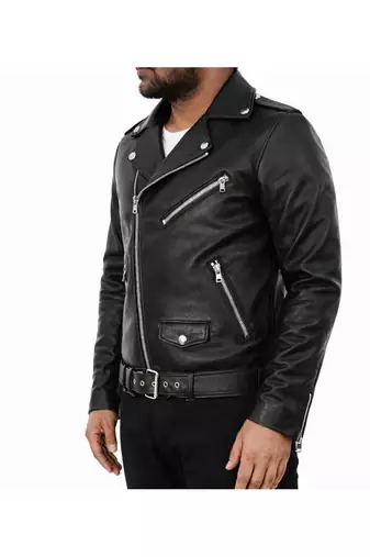 Men's black leather riding jacket daily biker wear