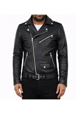 Men's black leather riding jacket daily biker wear 2