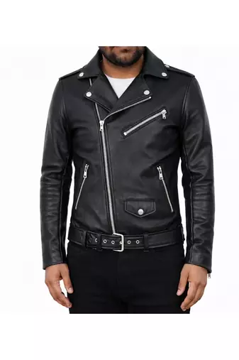 Men's black leather riding jacket daily biker wear