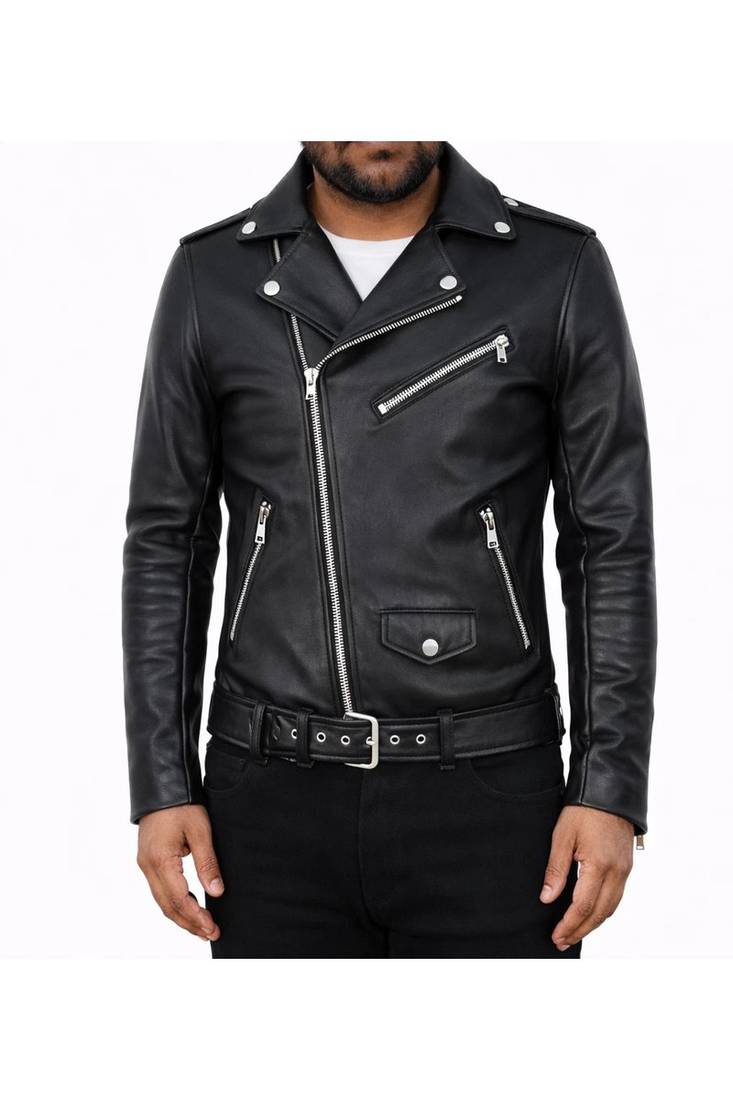 Men's black leather riding jacket daily biker wear