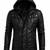 Men's black lambskin leather biker jacket signature look hoodies