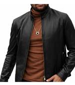 Men's black leather outerwear classic design biker jacket