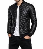 Men's black leather outerwear premium finish quilted jacket