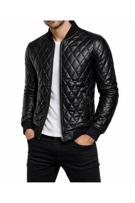 Men's black leather outerwear premium finish quilted jacket 2
