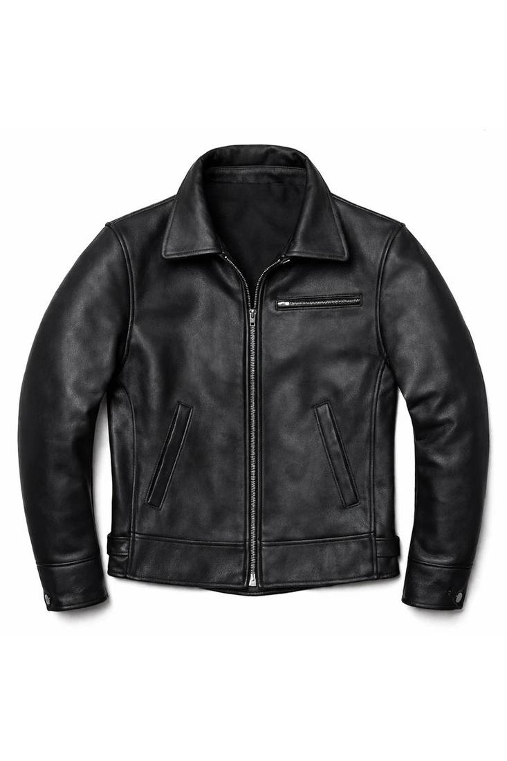 Men black lambskin leather outerwear casual style jacket
