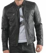 Men's black leather outerwear vintage style biker jacket