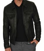 Men biker leather outerwear modern fit black jacket