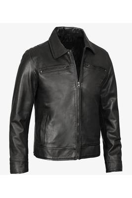 Men biker leather outerwear modern fit black jacket 3