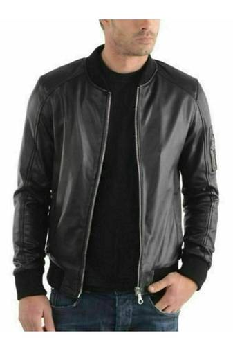 Men's black leather outerwear handcrafted bomber jacket