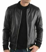 Men's black leather outerwear handcrafted bomber jacket