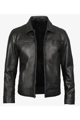 Men's black leather outerwear tailored look belted biker jacket 2