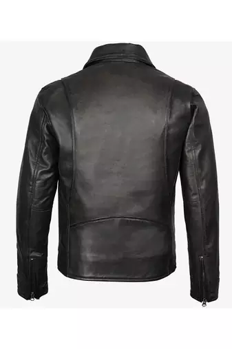 Men's black leather outerwear tailored look belted biker jacket