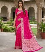 Pink soft silk blend saree with zari weaving meenakari design