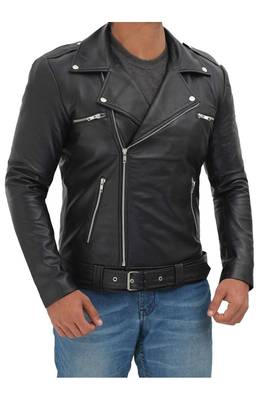 Men's black lambskin leather outerwear street casual style jacket 1