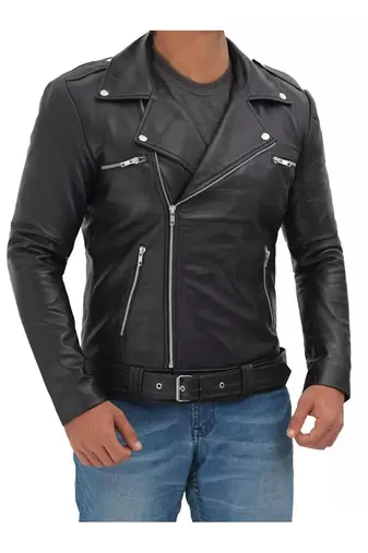 Men's black lambskin leather outerwear street casual style jacket