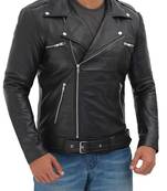 Men's black lambskin leather outerwear street casual style jacket