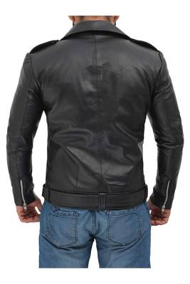 Men's black lambskin leather outerwear street casual style jacket 2