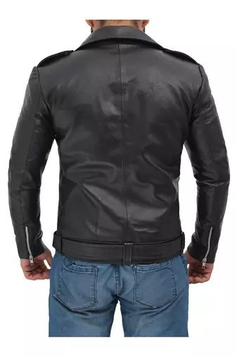 Men's black lambskin leather outerwear street casual style jacket