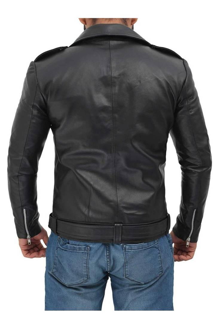 Men's black lambskin leather outerwear street casual style jacket