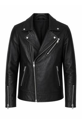 Men's black leather outerwear real lambskin motorcycle style jacket 1
