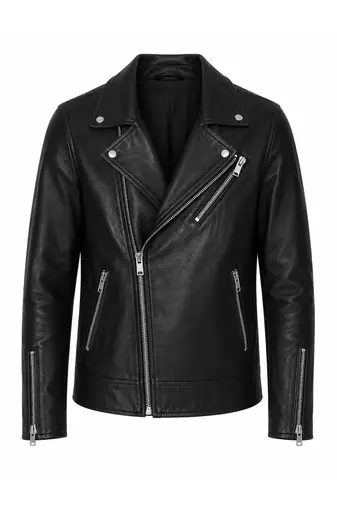 Men's black leather outerwear real lambskin motorcycle style jacket