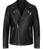 Men's black leather outerwear real lambskin motorcycle style jacket