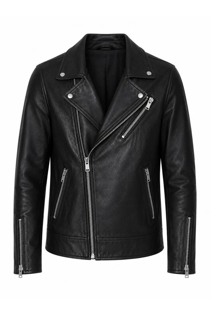Men's black leather outerwear real lambskin motorcycle style jacket
