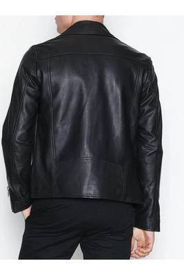 Men's black leather outerwear real lambskin motorcycle style jacket 3