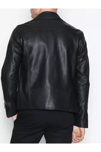 Men's black leather outerwear real lambskin motorcycle style jacket