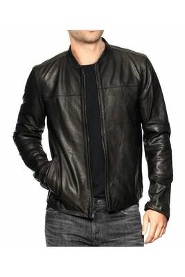 Men's black leather outerwear minimal design real lambskin jacket 1