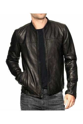 Men's black leather outerwear minimal design real lambskin jacket