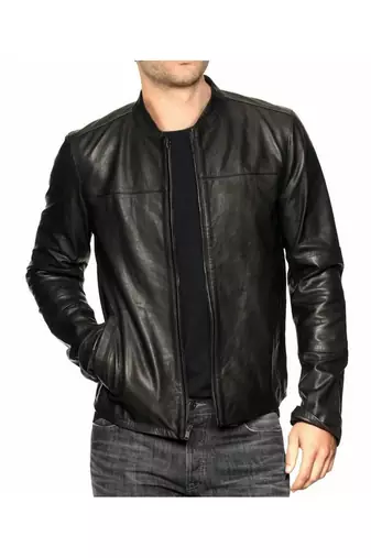 Men's black leather outerwear minimal design real lambskin jacket